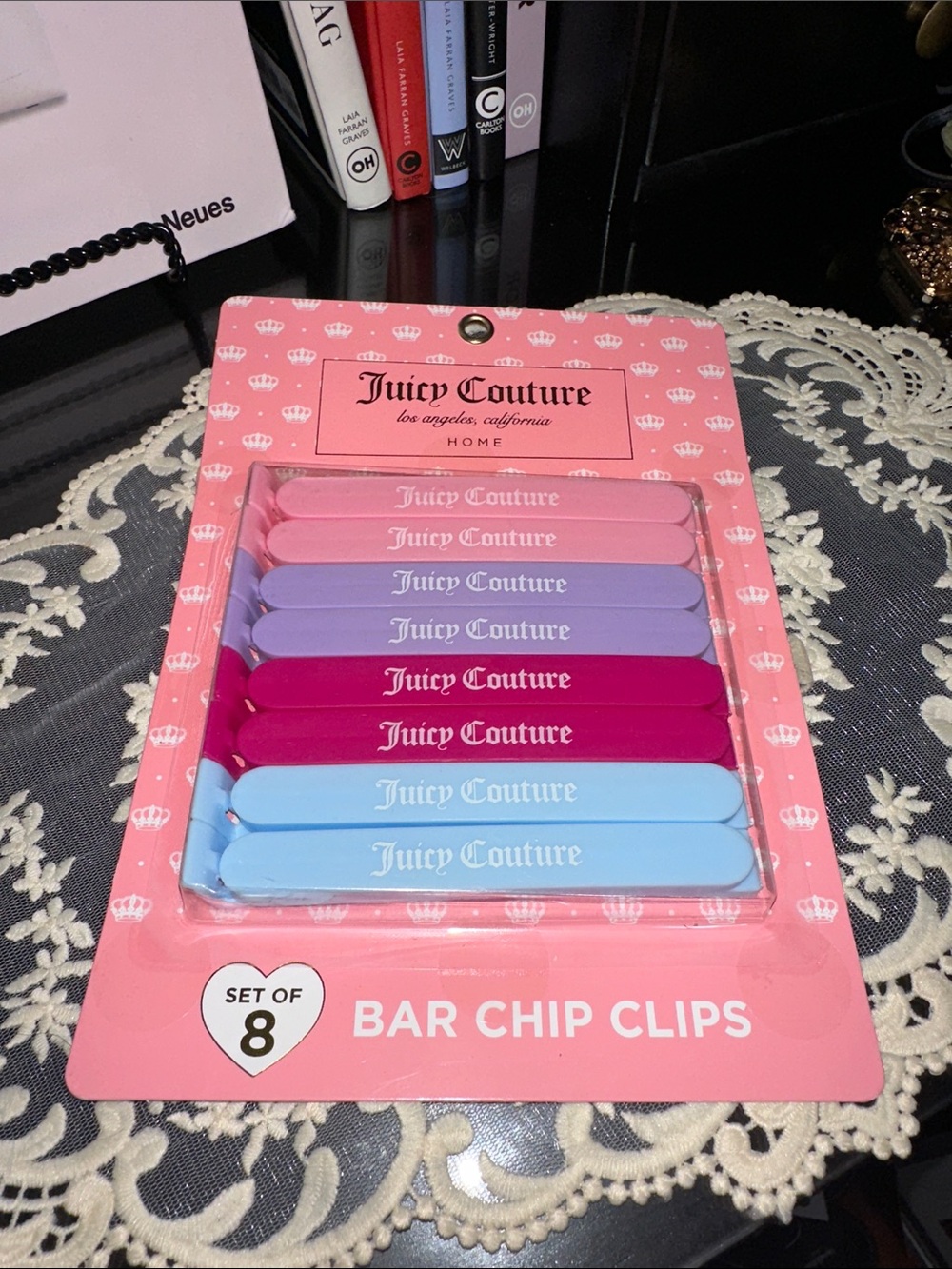 Juicy Couture Pastel & Bright Bar Chip Clips - Pink, Purple, Fuchsia, Blue